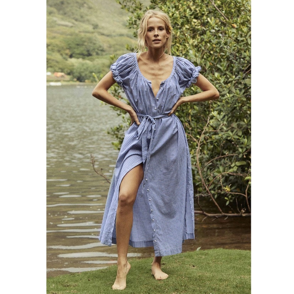 NWT Doen Juno Dress Blue Somerset Plaid